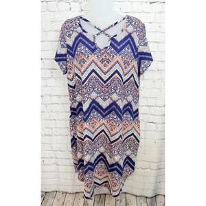 Sauci Womens Chevron Print Short Sleeve Tie Back Casual Midi Dress Plus 1X